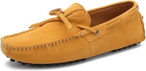 HOOENG Shoes Smoking Loafer for Men Boat Shoes Genuine Leather Stitching Details Round Toe Suede Vamp Lightweight Flat Heel Flexible Anti-Slip Casual (Color : Yellow, Size : 7)