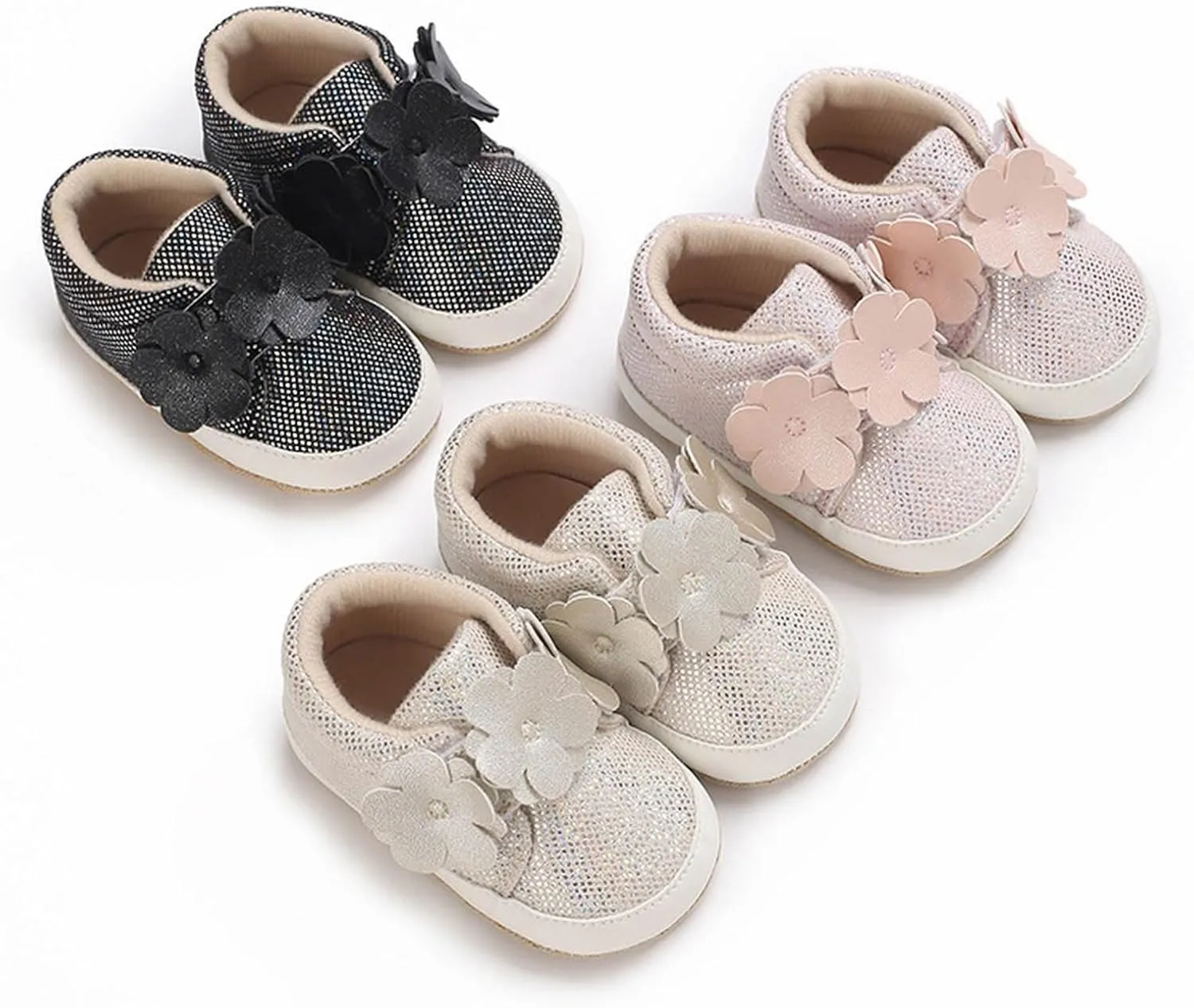 Infant Baby Girls High Top Sneakers Soft Soles Anti Slip Ankle Shoes with Flower Toddler Prewalker rib Shoes