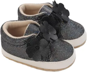 Infant Baby Girls High Top Sneakers Soft Soles Anti Slip Ankle Shoes with Flower Toddler Prewalker rib Shoes