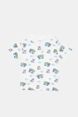 Infant Boys White Printed T-Shirt