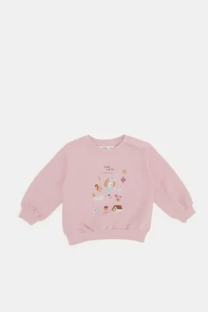 Infant Girls Pink Printed Sweatshirt