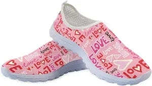 Jeiento Valentine's Day Shoes for Women Men Teenager Sweet Walking Tennis Slip-On Casual Loafers for Hiking Walking Sports Travel Jogging Mesh Shoes