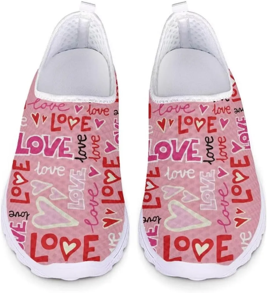 Jeiento Valentine's Day Shoes for Women Men Teenager Sweet Walking Tennis Slip-On Casual Loafers for Hiking Walking Sports Travel Jogging Mesh Shoes