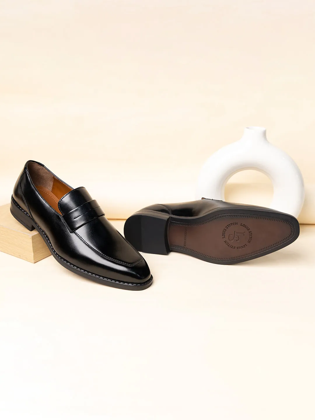 Jet Black Handcrafted Dual Tone Moccasins Slipons
