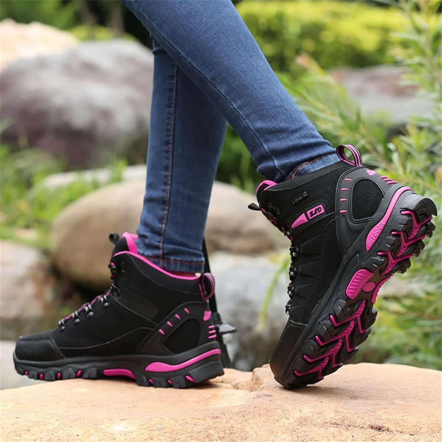 JiuQing Women's Walking Boots Waterproof Trekking & Hiking Shoes for Backpacking Camping Trails Outdoor Walking