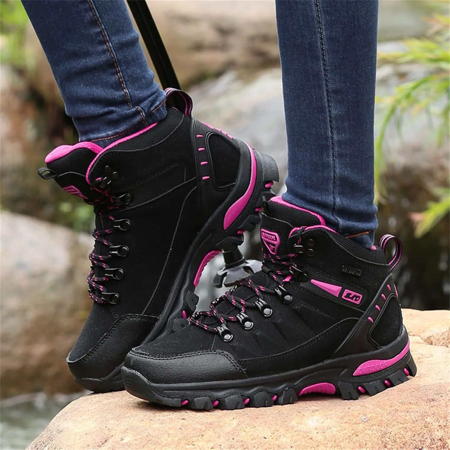 JiuQing Women's Walking Boots Waterproof Trekking & Hiking Shoes for Backpacking Camping Trails Outdoor Walking