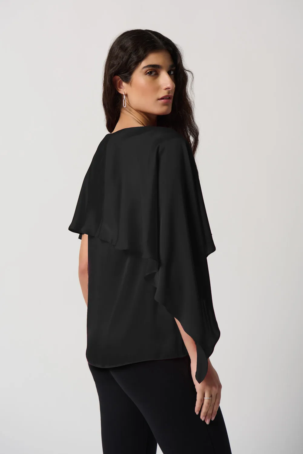 Joseph Ribkoff Black Satin Layered Top With Boat Neck Style 234023