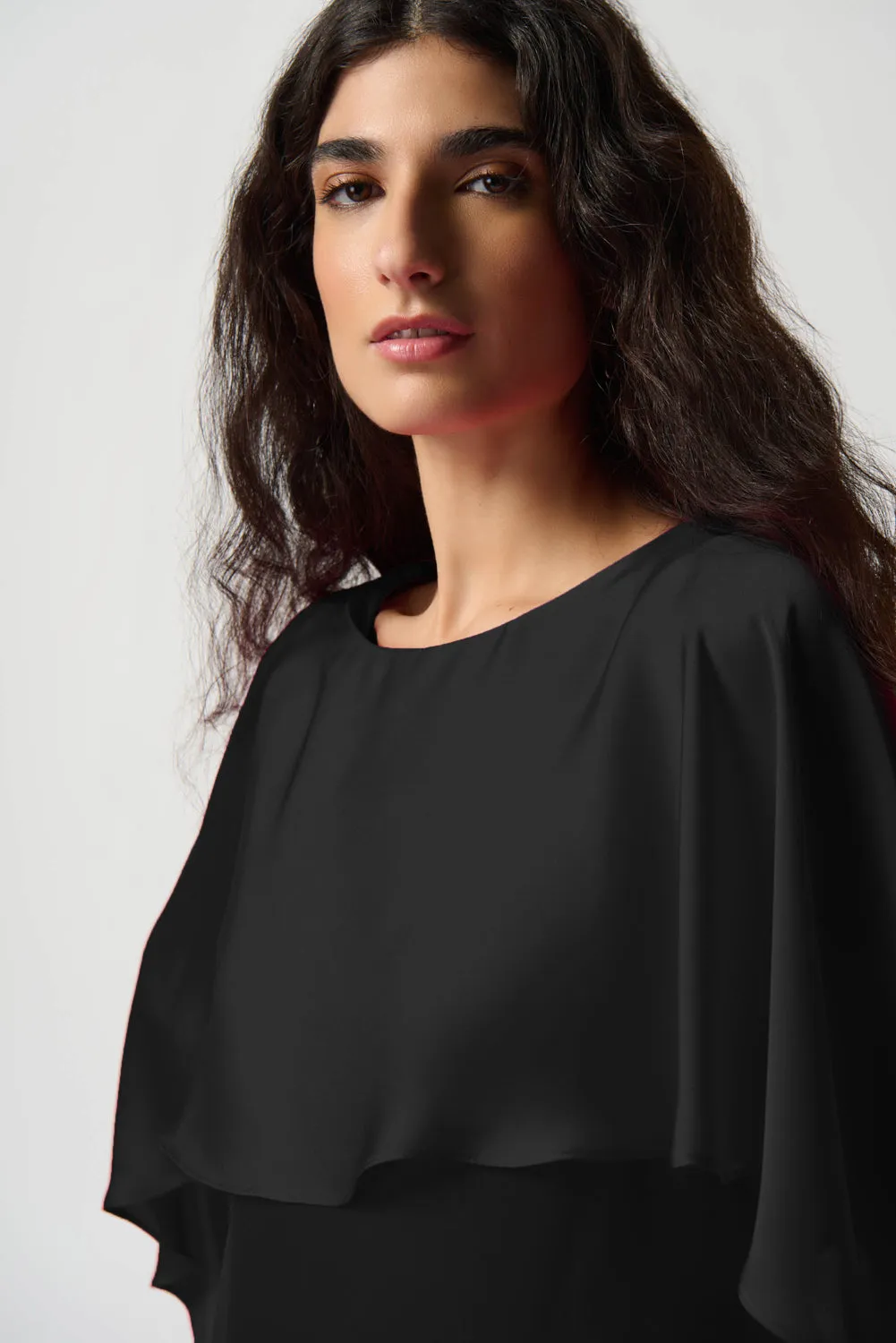 Joseph Ribkoff Black Satin Layered Top With Boat Neck Style 234023