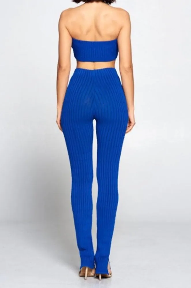 Kim Knit Two Piece Pants Set - Blue