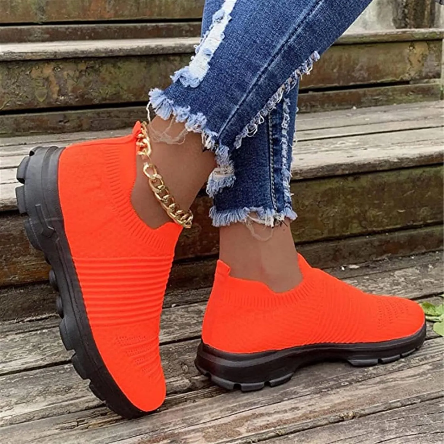 Ladmiple Walking Shoes Women Arch Support Slip On Sneakers Breathable Athletic Workout Tennis Running Shoes Gym Sneakers