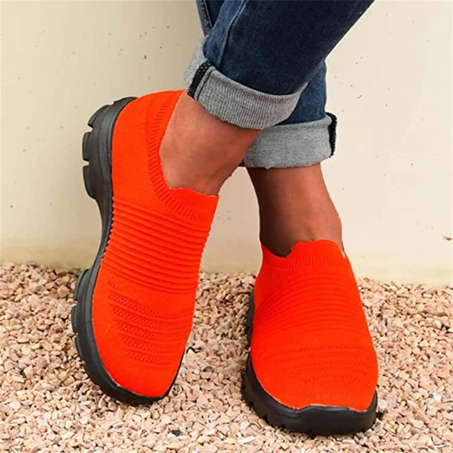 Ladmiple Walking Shoes Women Arch Support Slip On Sneakers Breathable Athletic Workout Tennis Running Shoes Gym Sneakers