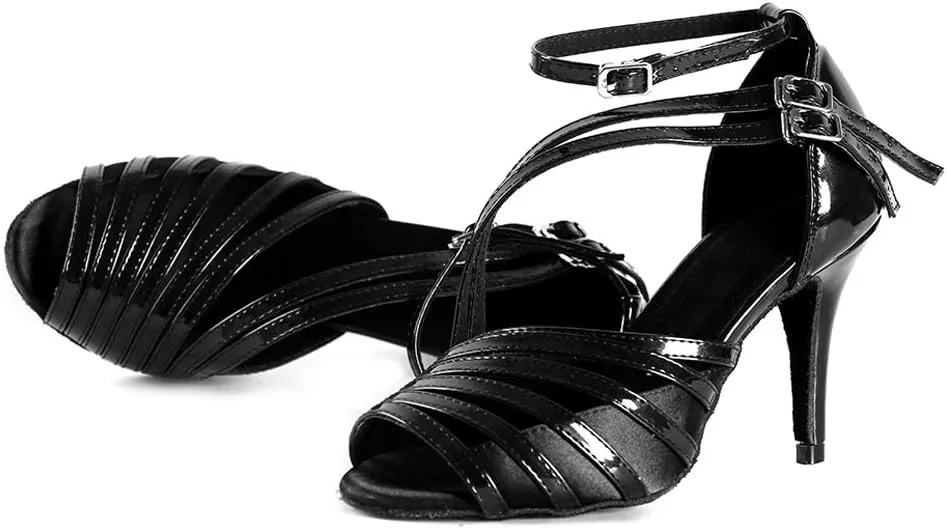 Latin Dance Shoes for Women Salsa Performance Dancing Shoes High Heel,Black,Model L028