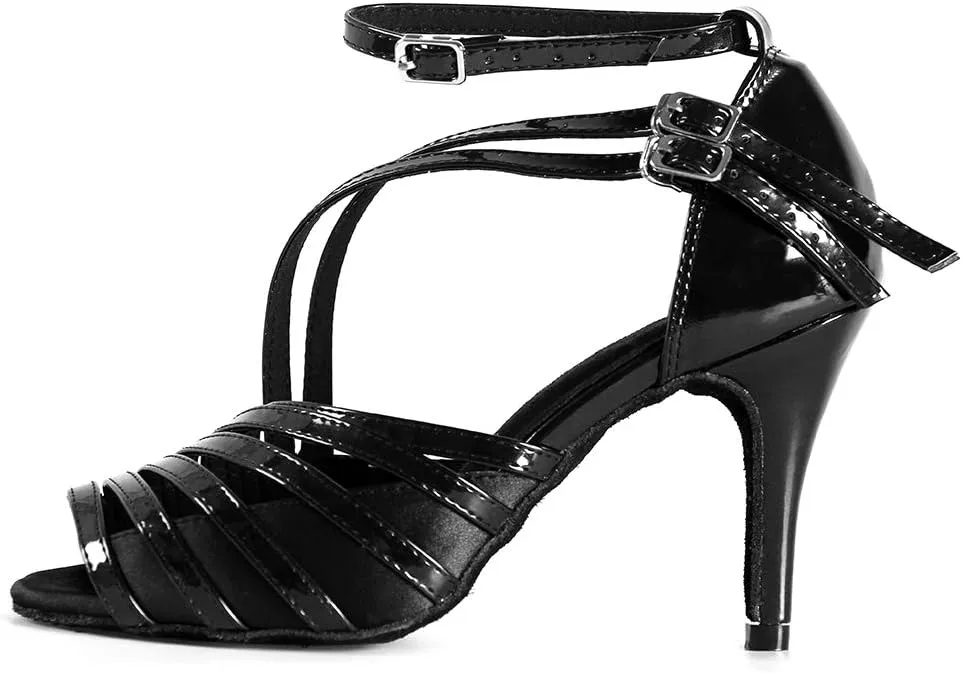 Latin Dance Shoes for Women Salsa Performance Dancing Shoes High Heel,Black,Model L028