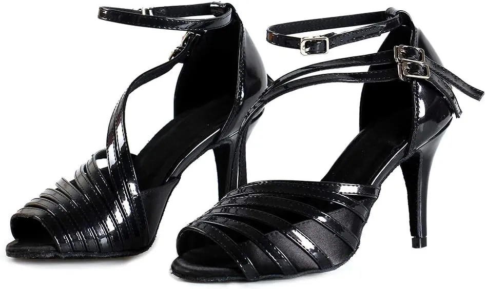 Latin Dance Shoes for Women Salsa Performance Dancing Shoes High Heel,Black,Model L028