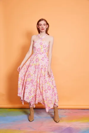 Lavanya Coodly Women's Caroline Pink Cotton Tea Length Halter Dress