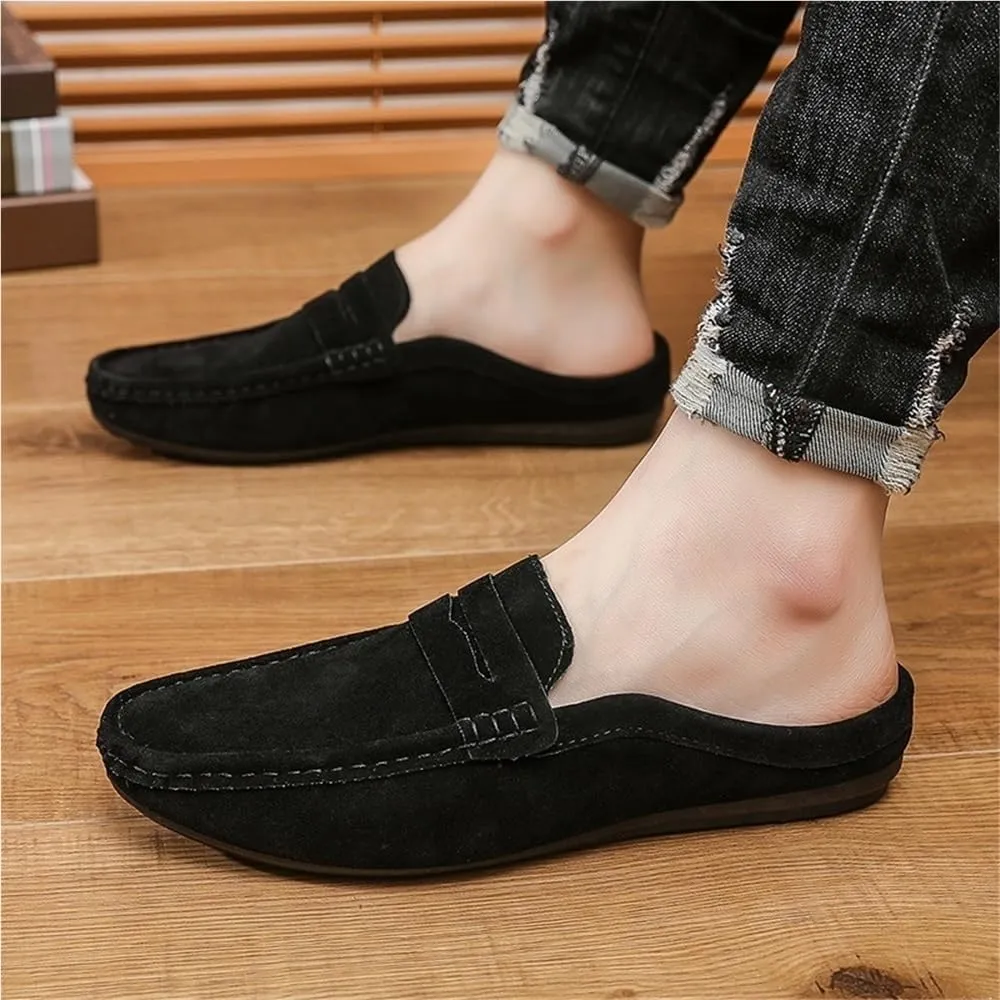 Loafers for Men Round Toe Suede Vamp Half Loafers Shoes Anti-Slip Flexible Comfortable Fashion Slip On