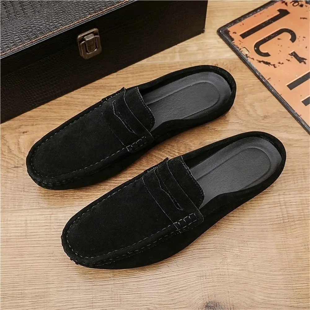 Loafers for Men Round Toe Suede Vamp Half Loafers Shoes Anti-Slip Flexible Comfortable Fashion Slip On