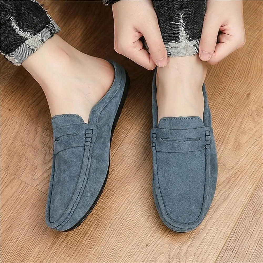 Loafers for Men Round Toe Suede Vamp Half Loafers Shoes Anti-Slip Flexible Comfortable Fashion Slip On