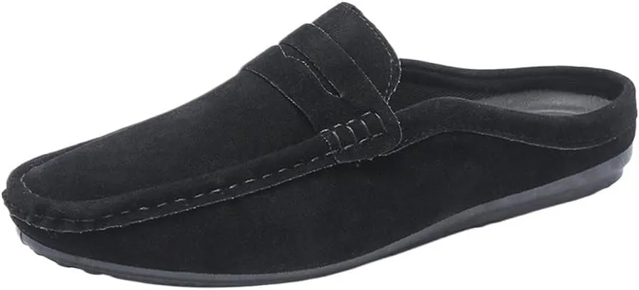 Loafers for Men Round Toe Suede Vamp Half Loafers Shoes Anti-Slip Flexible Comfortable Fashion Slip On