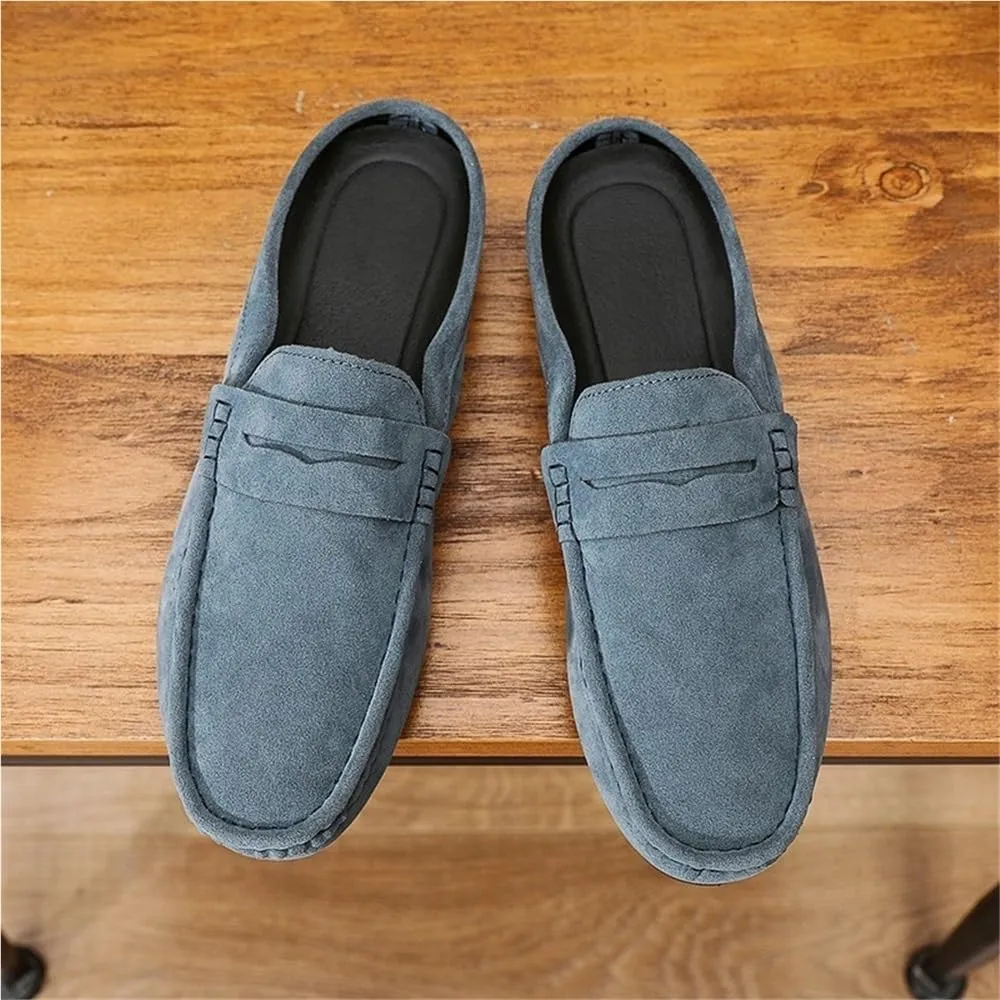 Loafers for Men Round Toe Suede Vamp Half Loafers Shoes Anti-Slip Flexible Comfortable Fashion Slip On