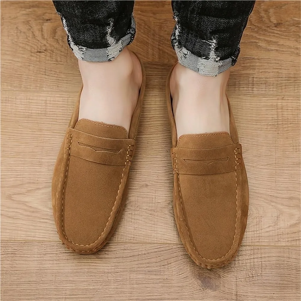 Loafers for Men Round Toe Suede Vamp Half Loafers Shoes Anti-Slip Flexible Comfortable Fashion Slip On