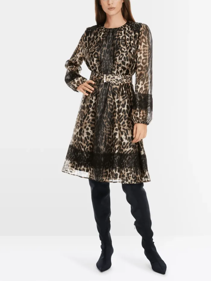 Marc Cain Glam Leopard Print Belted Dress XG 21.18 W17 COL 625