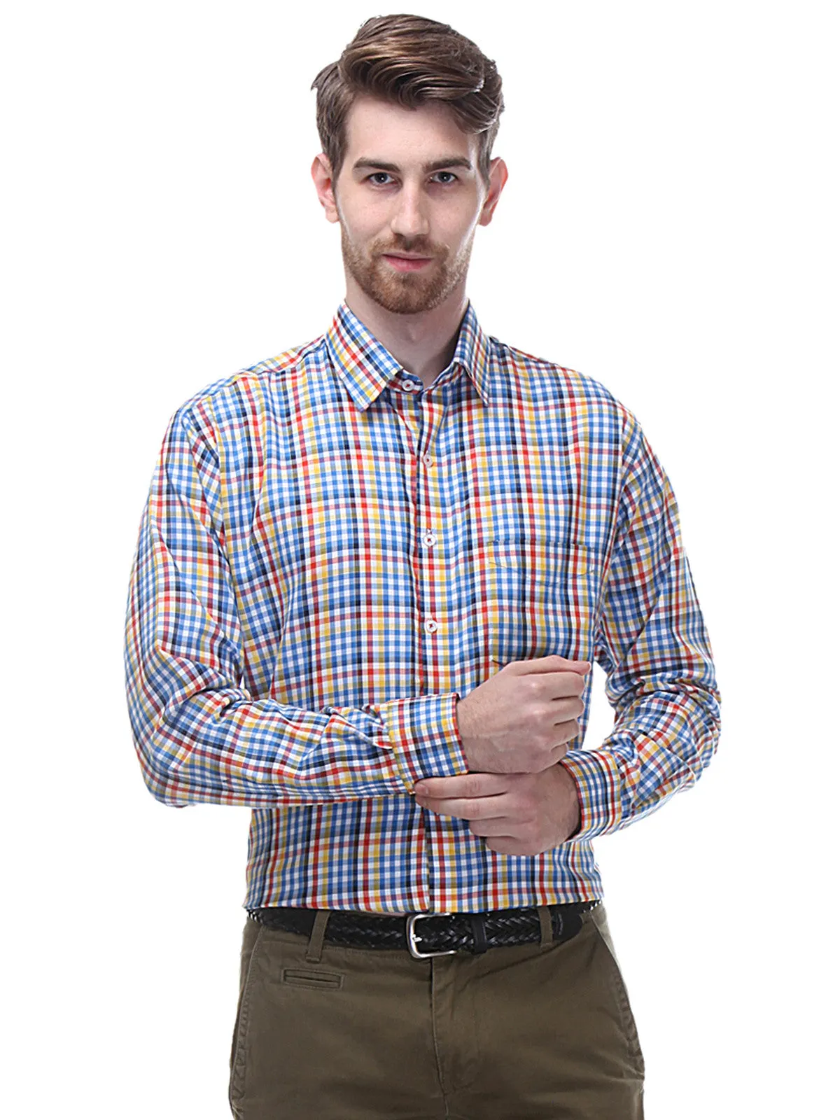 Men Blue Checks Pure Cotton Slim Fit Formal Shirt