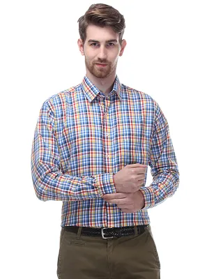 Men Blue Checks Pure Cotton Slim Fit Formal Shirt