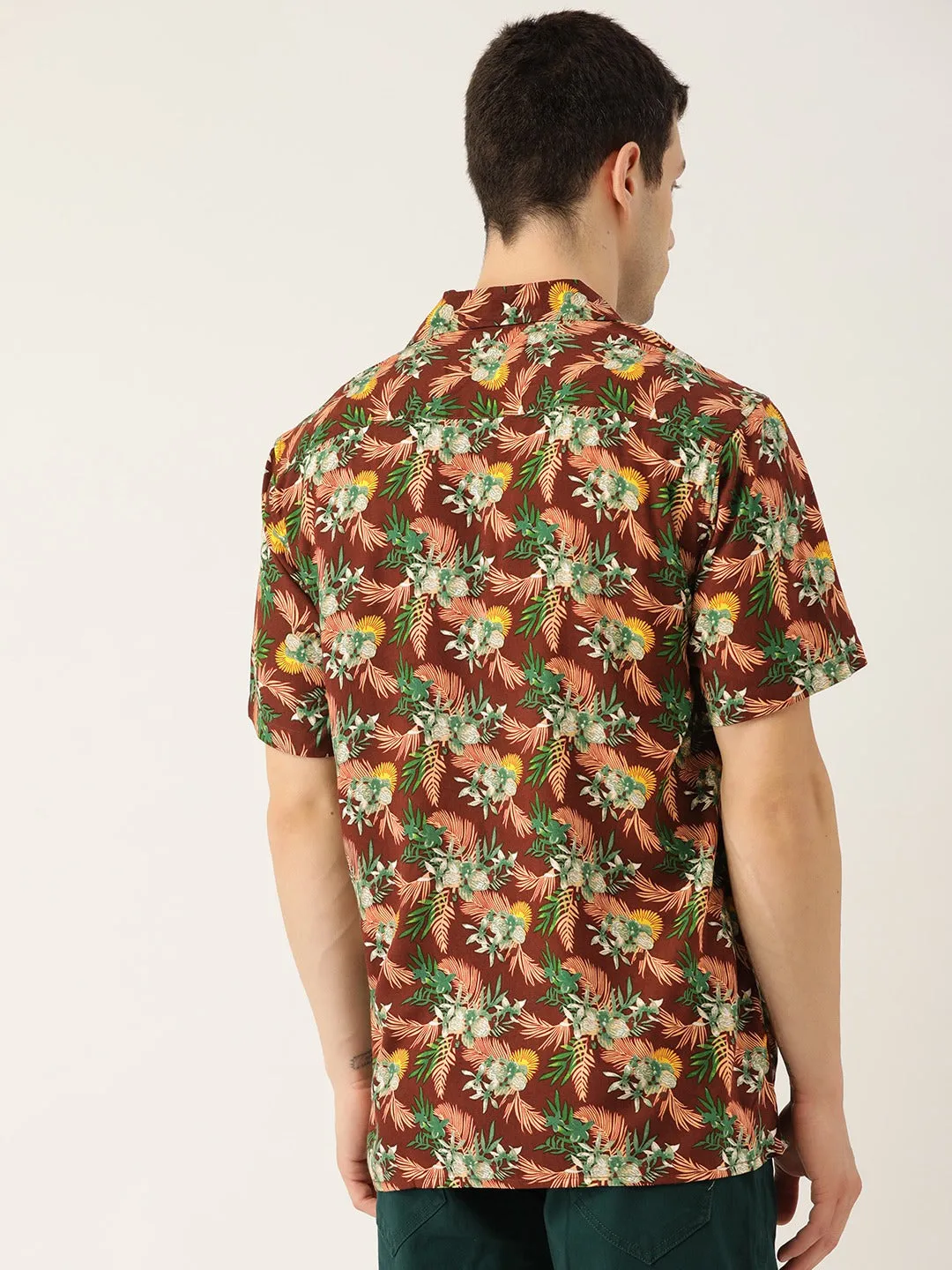 Men Brown Printed Pure Cotton Relaxed Fit Casual Resort Shirt