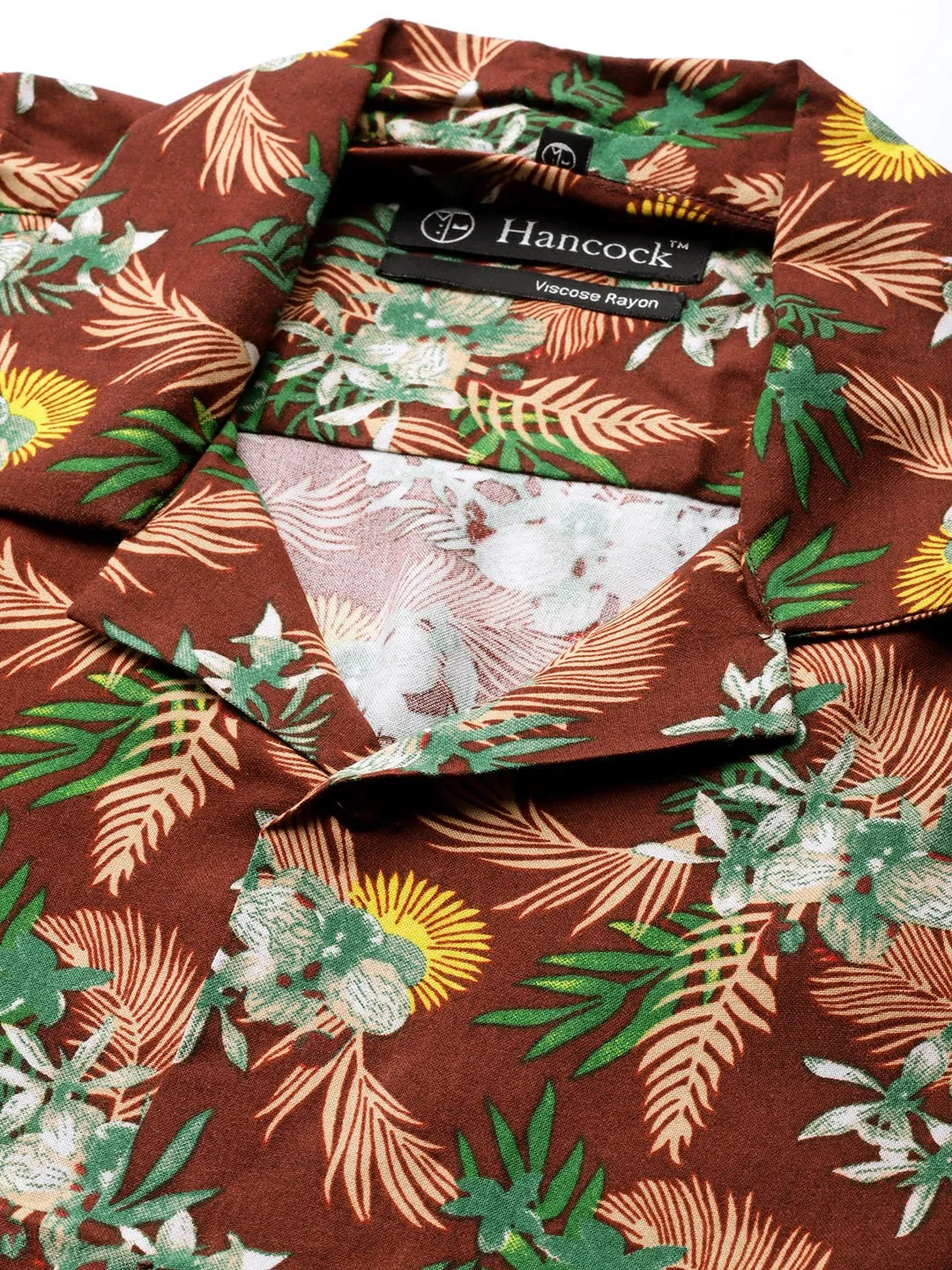 Men Brown Printed Pure Cotton Relaxed Fit Casual Resort Shirt
