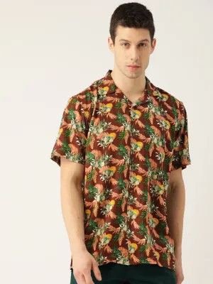 Men Brown Printed Pure Cotton Relaxed Fit Casual Resort Shirt