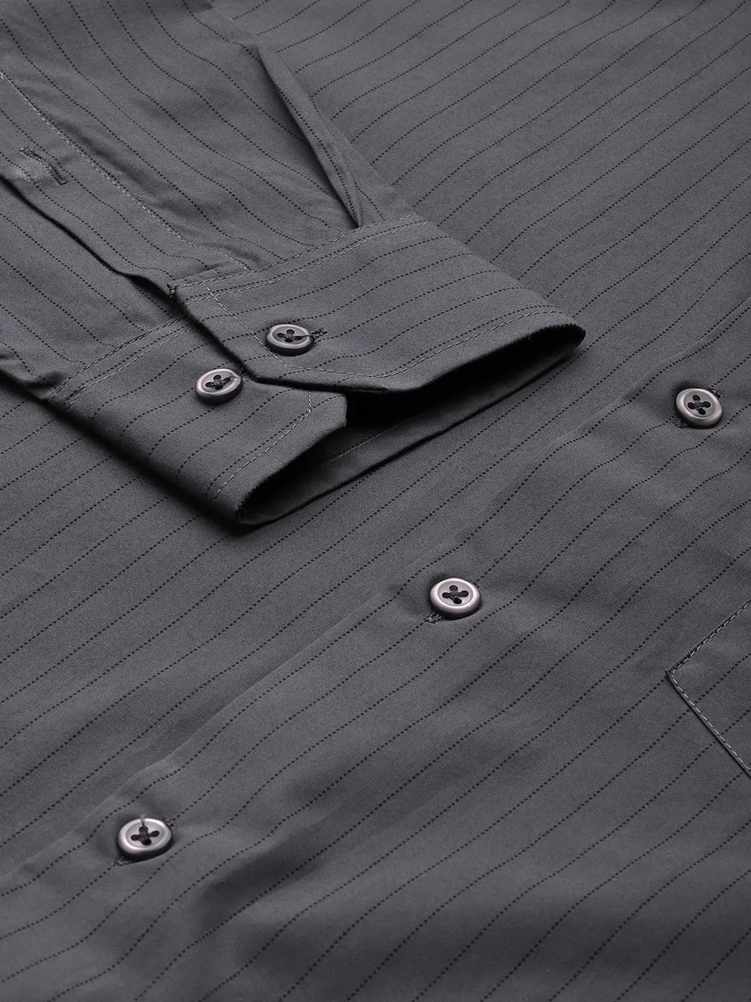 Men Dark grey Stripes Pure Cotton Slim Fit Formal Shirt
