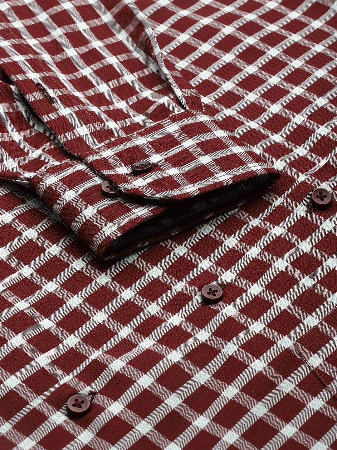 Men Maroon & Green Checks Pure Cotton Slim Fit Formal Shirt