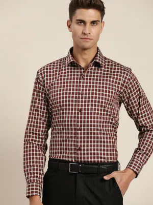 Men Maroon & Green Checks Pure Cotton Slim Fit Formal Shirt