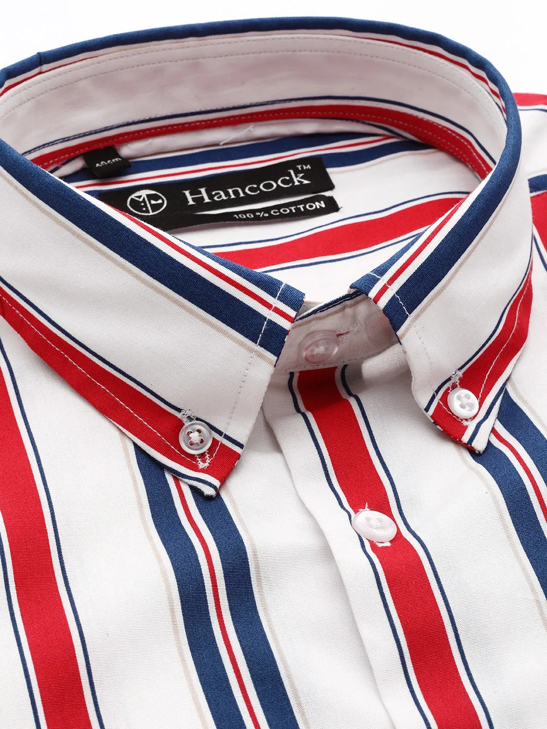Men Navy & White Stripes Pure Cotton Slim Fit Formal Shirt