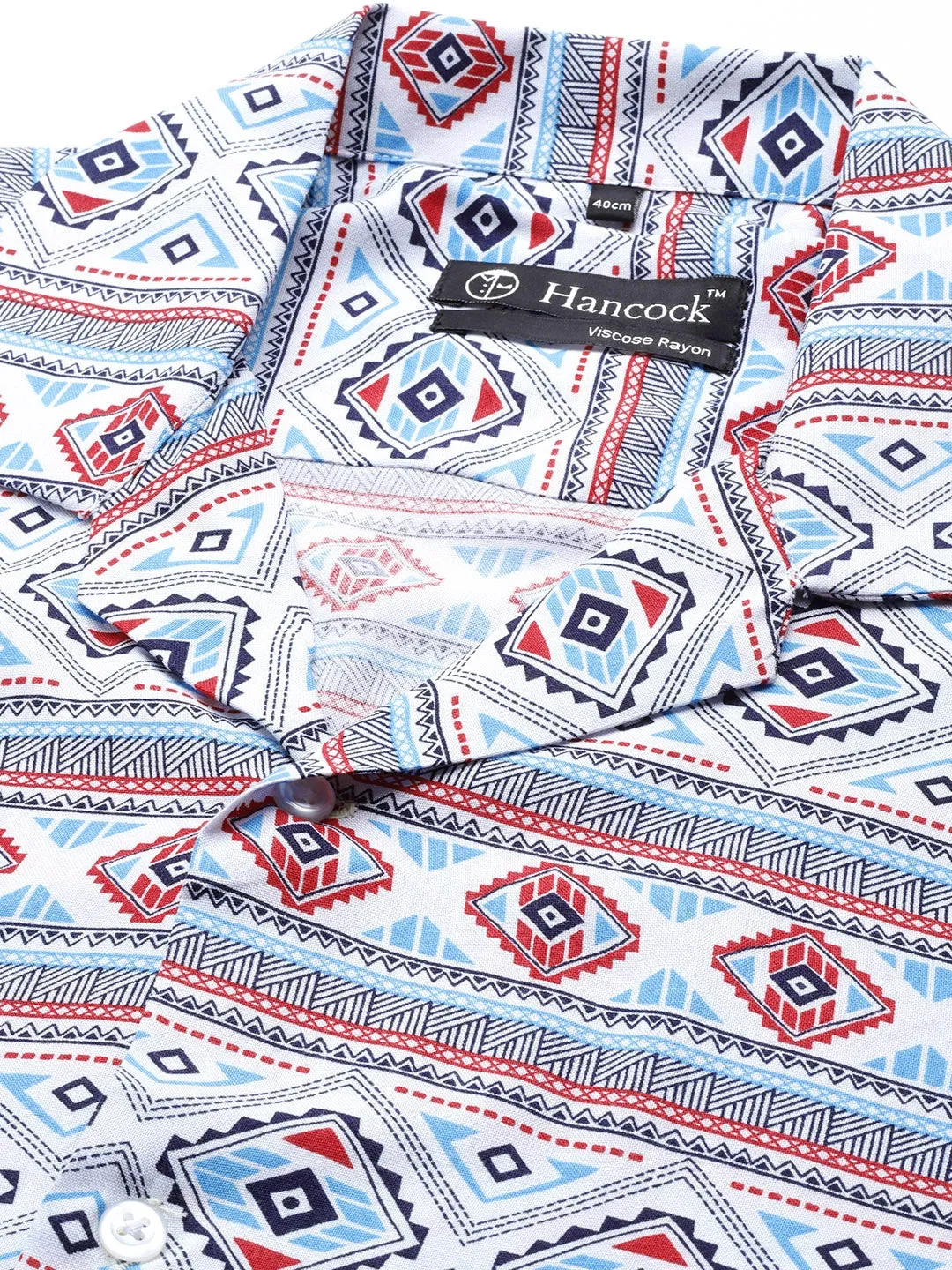 Men White-Red Prints Viscose Rayon Relaxed Fit Casual Resort Shirt