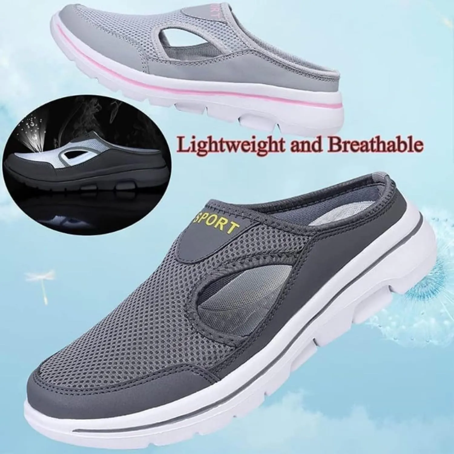 Men's Comfort Breathable Support Sports Sandals, Men's Backless Sneakers Orthopedic Shoes Walking Slip on Shoes for Mens and Womens