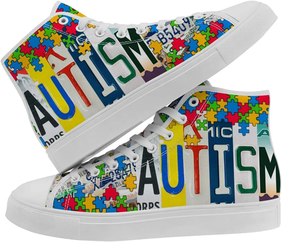 Men's Women's Autism High Top Canvas Shoes Autism Awareness High Top Sneakers Lace Up Casual Shoes Gifts for Men Women