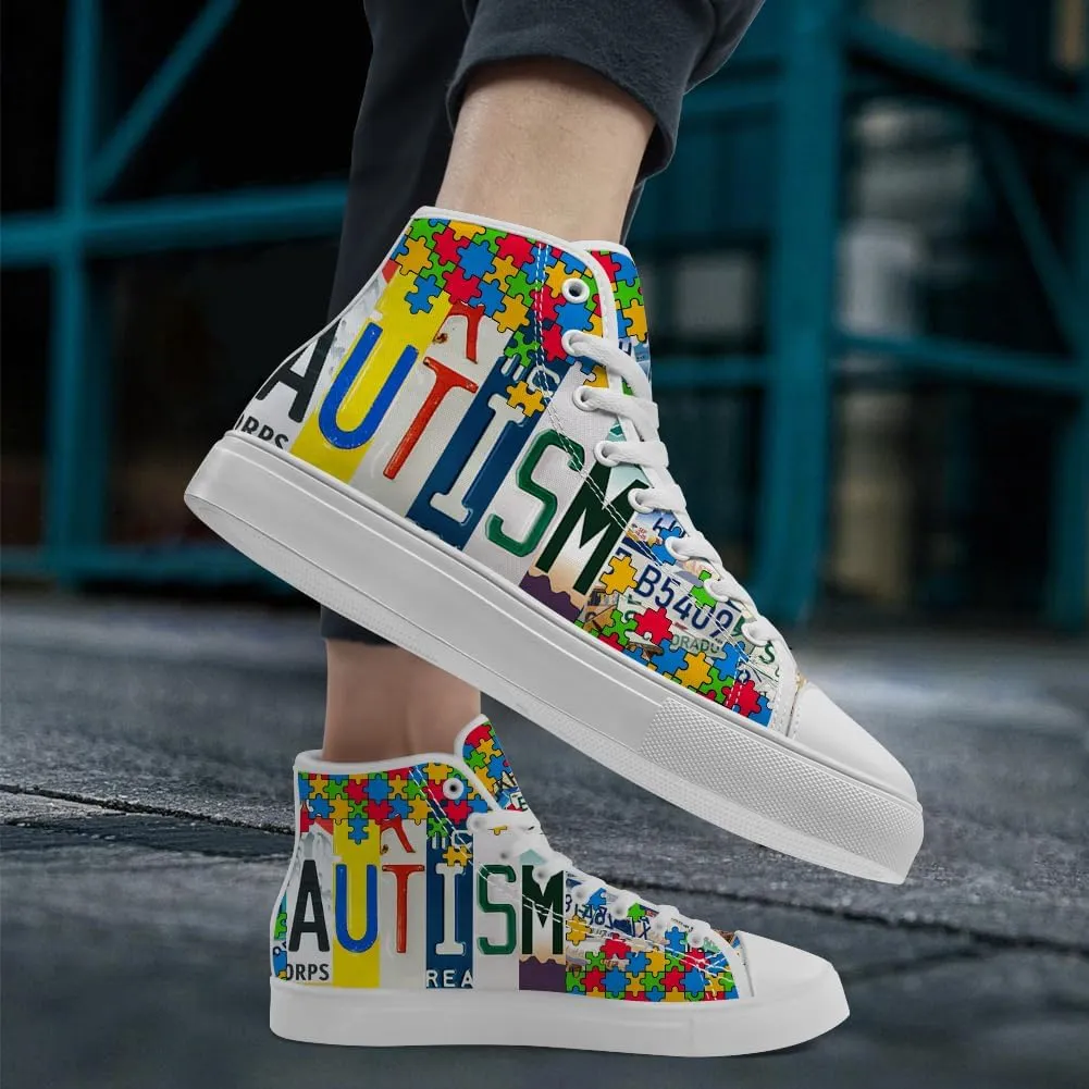 Men's Women's Autism High Top Canvas Shoes Autism Awareness High Top Sneakers Lace Up Casual Shoes Gifts for Men Women