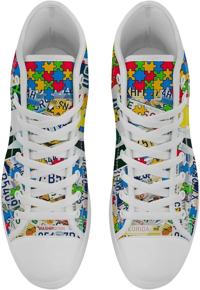 Men's Women's Autism High Top Canvas Shoes Autism Awareness High Top Sneakers Lace Up Casual Shoes Gifts for Men Women