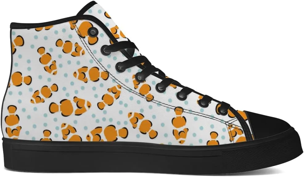 Men's Women's Clownfish Shoes Tropical Fish High Top Canvas Sneakers Lace Up Casual Walking Shoes