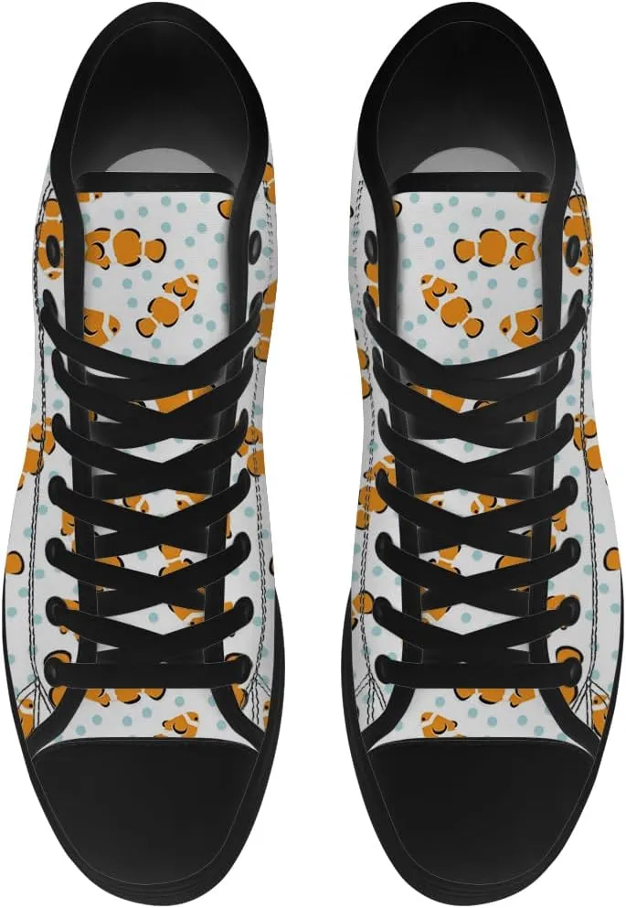 Men's Women's Clownfish Shoes Tropical Fish High Top Canvas Sneakers Lace Up Casual Walking Shoes