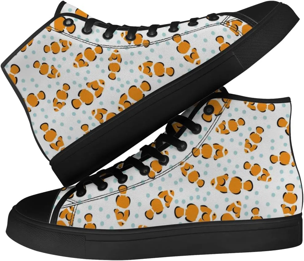 Men's Women's Clownfish Shoes Tropical Fish High Top Canvas Sneakers Lace Up Casual Walking Shoes
