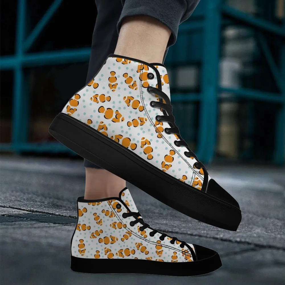 Men's Women's Clownfish Shoes Tropical Fish High Top Canvas Sneakers Lace Up Casual Walking Shoes