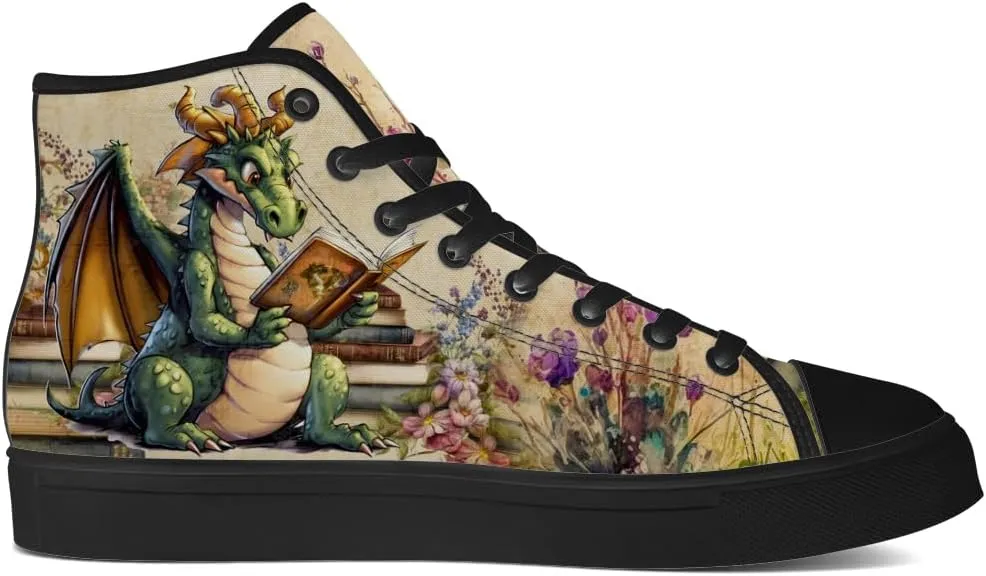 Men's Women's Dragon Reading Book High Top Canvas Shoes Dragon High Top Sneakers Lace Up Casual Shoes Gifts for Boys Girls