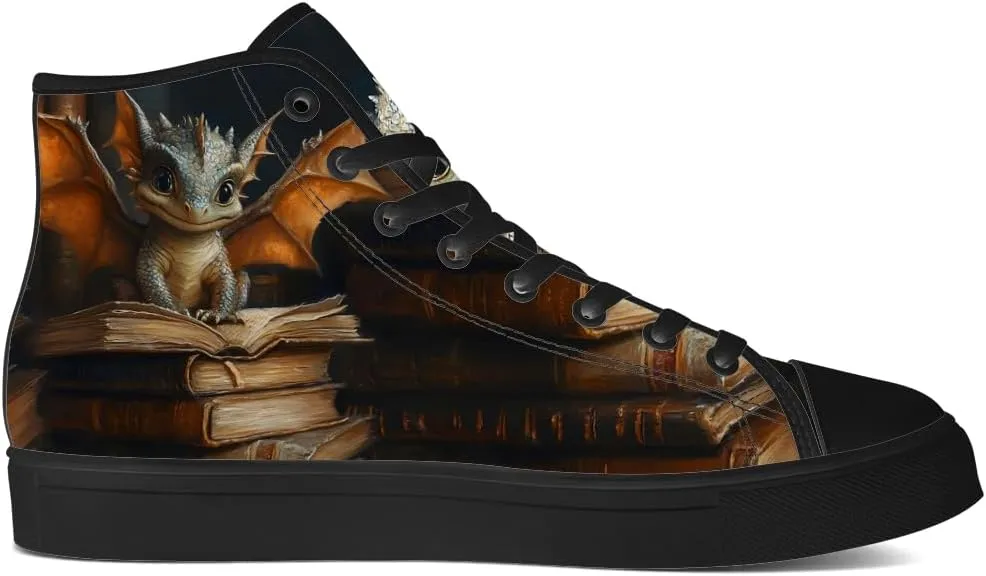 Men's Women's Dragon Reading Book High Top Canvas Shoes Dragon High Top Sneakers Lace Up Casual Shoes Gifts for Boys Girls