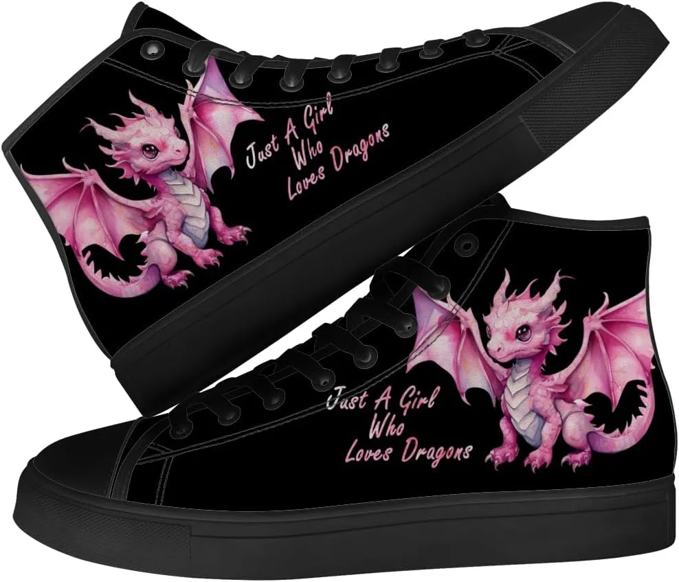 Men's Women's Dragon Reading Book High Top Canvas Shoes Dragon High Top Sneakers Lace Up Casual Shoes Gifts for Boys Girls