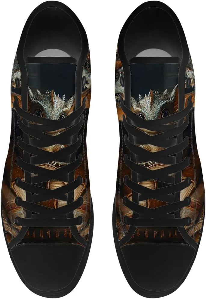 Men's Women's Dragon Reading Book High Top Canvas Shoes Dragon High Top Sneakers Lace Up Casual Shoes Gifts for Boys Girls