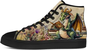 Men's Women's Dragon Reading Book High Top Canvas Shoes Dragon High Top Sneakers Lace Up Casual Shoes Gifts for Boys Girls