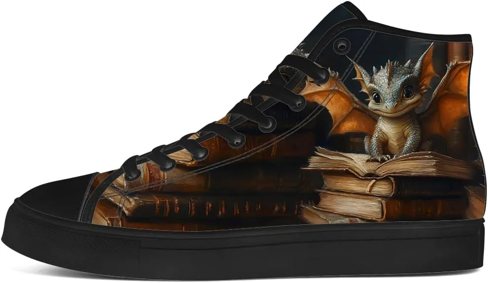 Men's Women's Dragon Reading Book High Top Canvas Shoes Dragon High Top Sneakers Lace Up Casual Shoes Gifts for Boys Girls